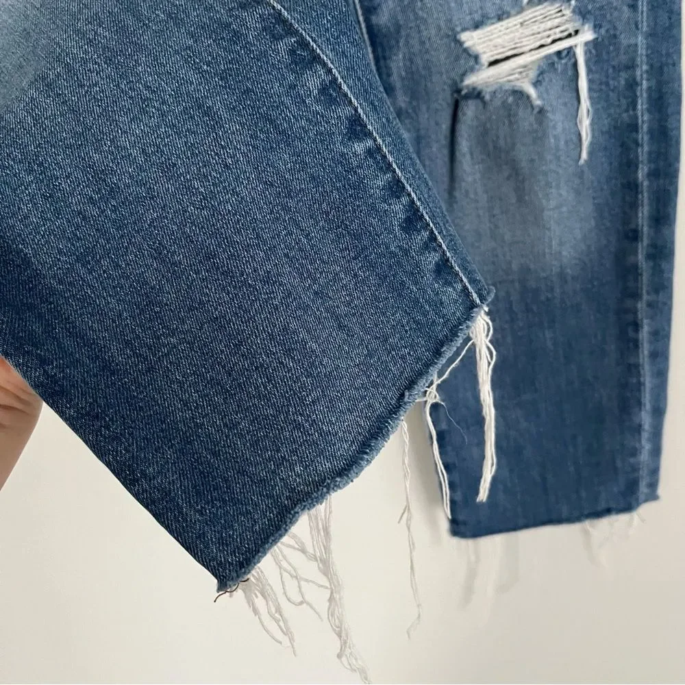 Madewell The High Rise Slim Boyjean Distressed Raw Hem, Size 26